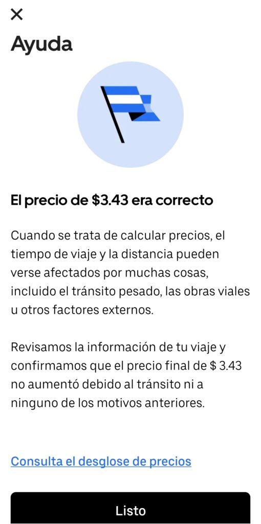 envío de revisión de tarifas