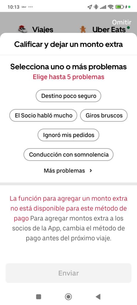 calificacion a un conductor de Uber