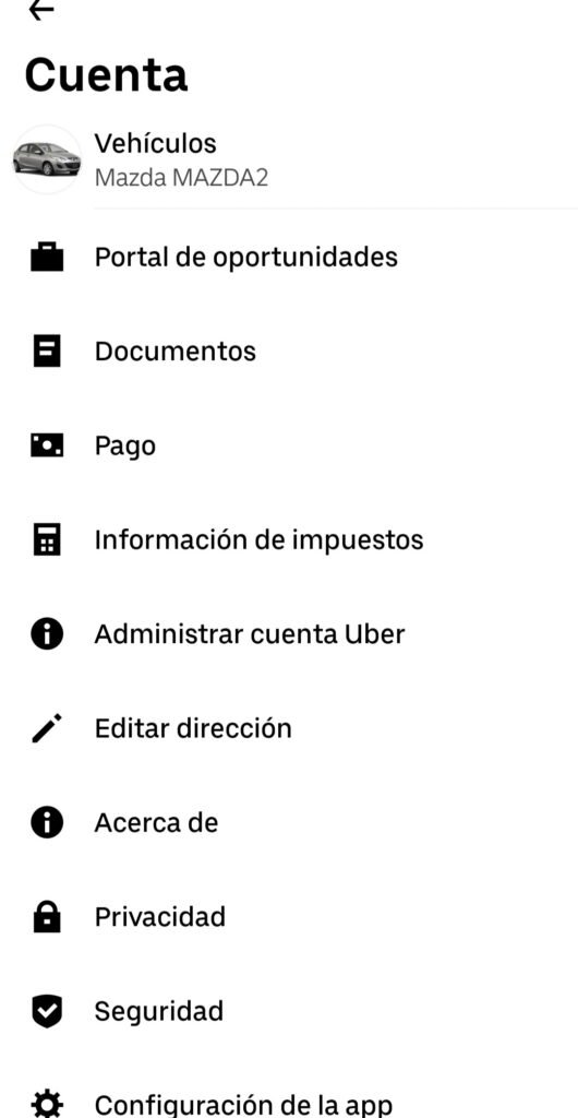 Clic en Administrar cuenta Uber