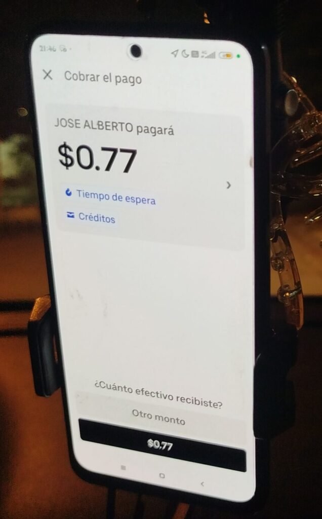 Uber driver cobro en Efectivo