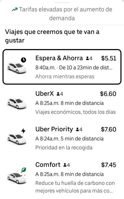 Cotización de viaje en Uber